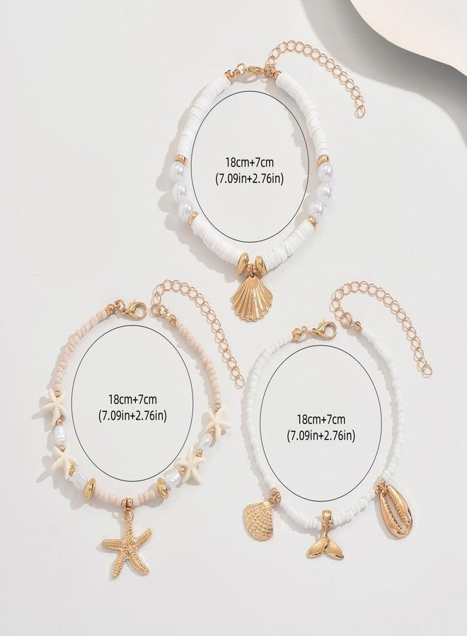 Palotay Summer Beach Ankle Bracelet for Women Waterproof Boho Beads Starfish Seashell Anklets Adjustable Surfer Preppy Ankles Set Beach Vacation Accessories White - Image 5
